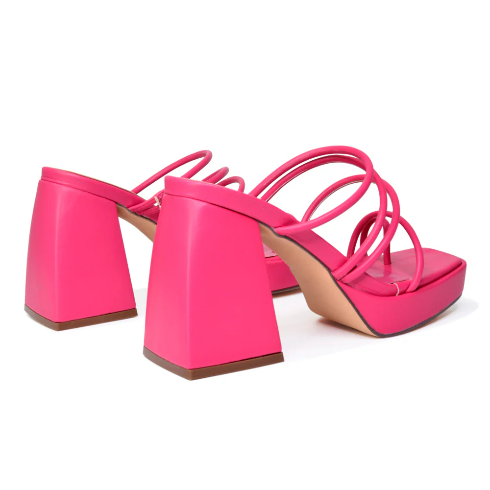 Colt Platform Strappy Square Toe Block High Heeled Mules Sandals in Black PU - Image 97