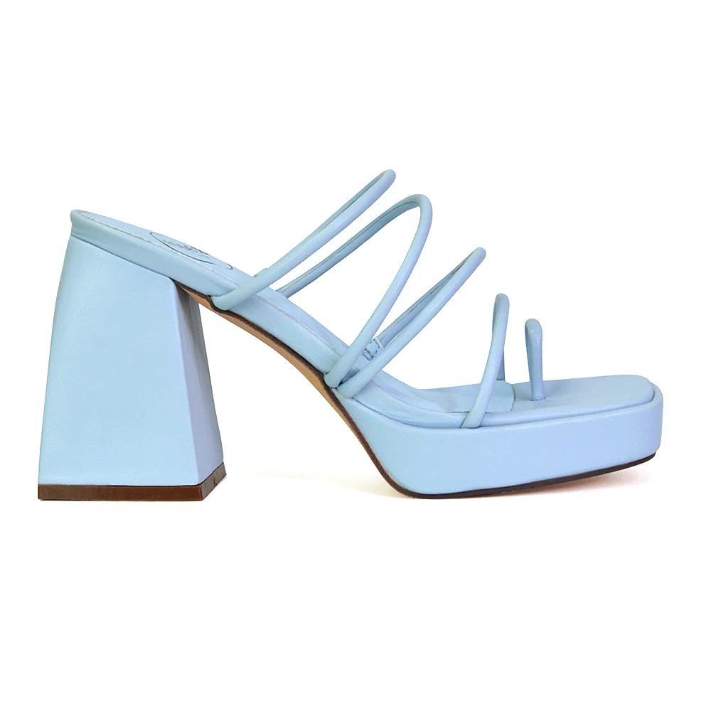 Colt Platform Strappy Square Toe Block High Heeled Mules Sandals in Blue - Image 13