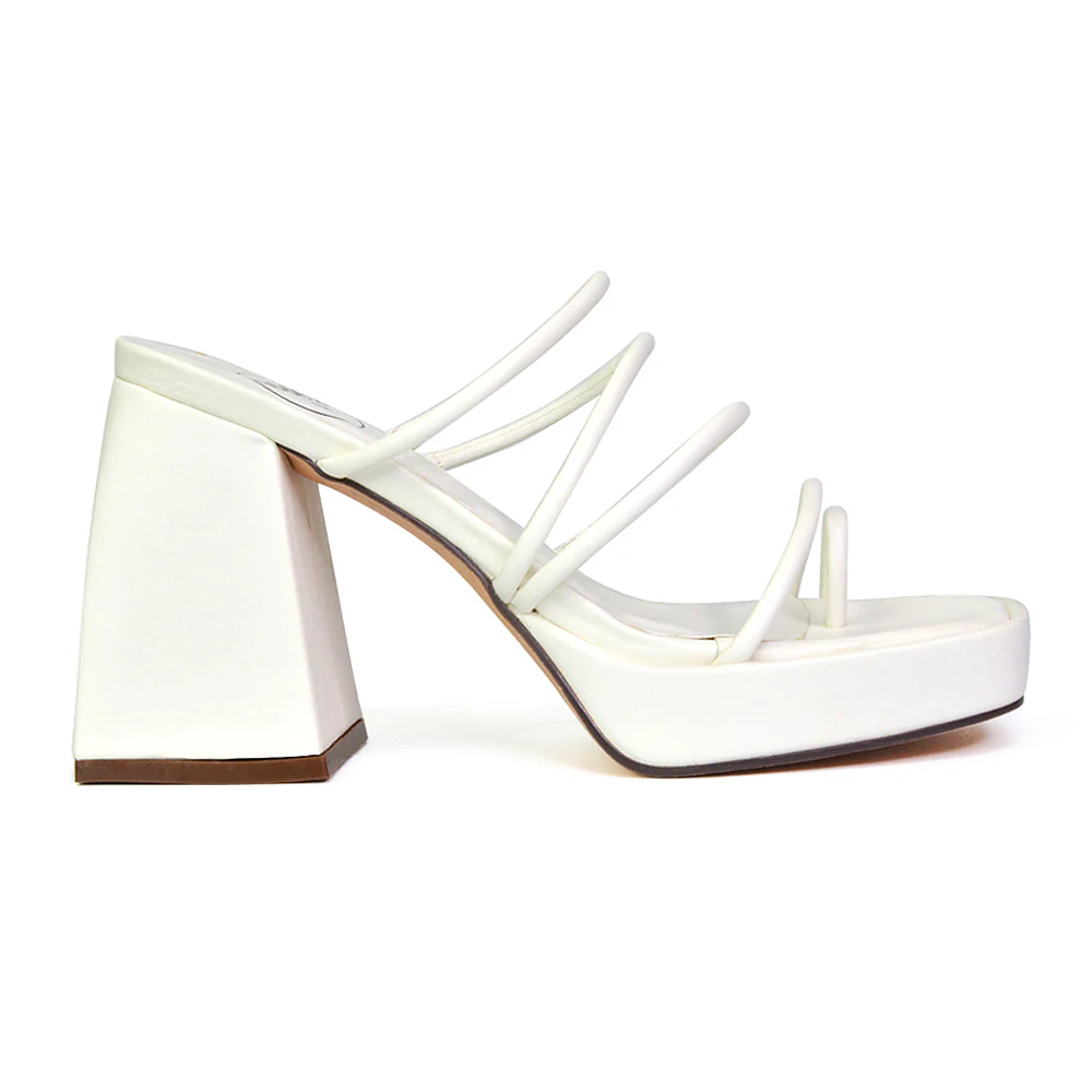 Colt Platform Strappy Square Toe Block High Heeled Mules Sandals in Blue - Image 81