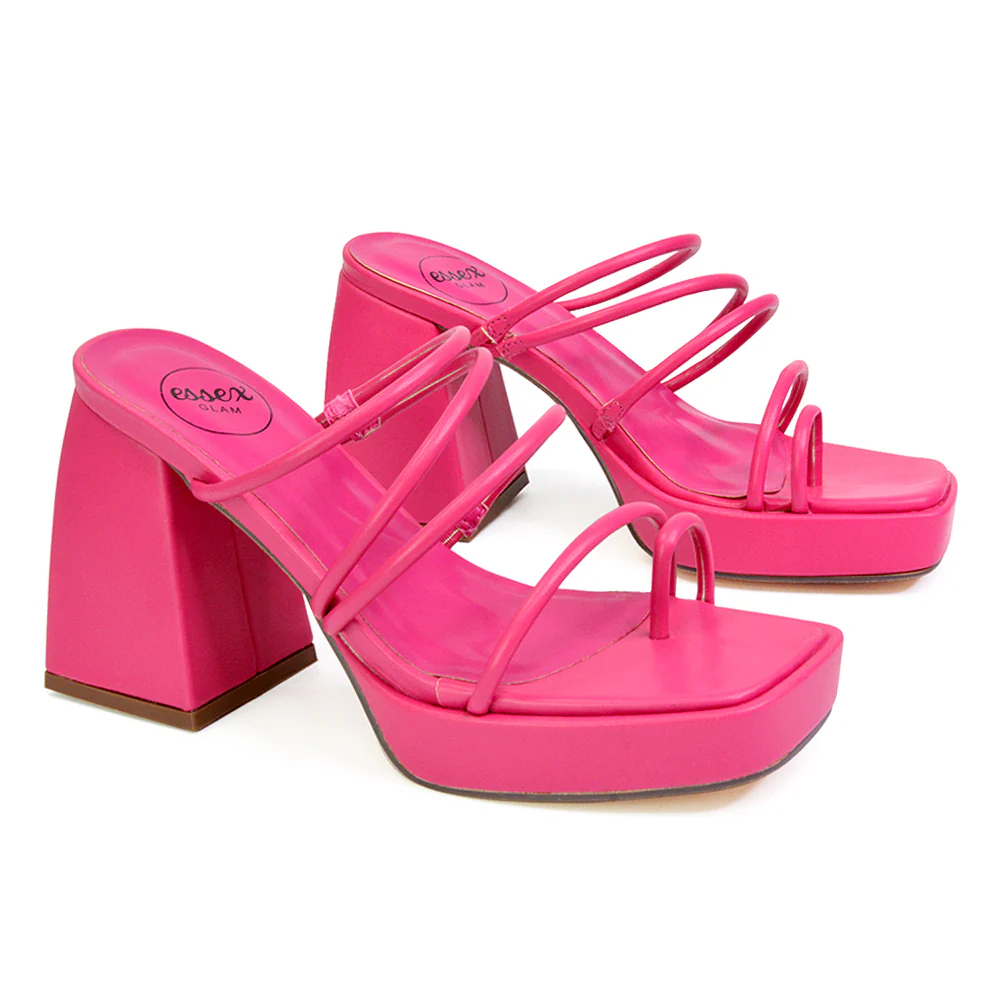 Colt Platform Strappy Square Toe Block High Heeled Mules Sandals in Fuchsia - Image 123