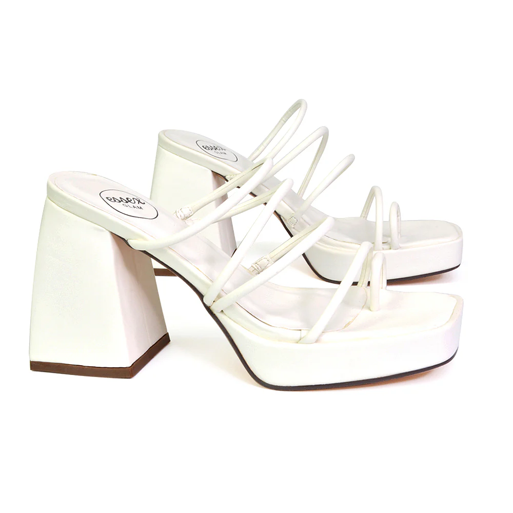 Colt Platform Strappy Square Toe Block High Heeled Mules Sandals in Fuchsia - Image 74