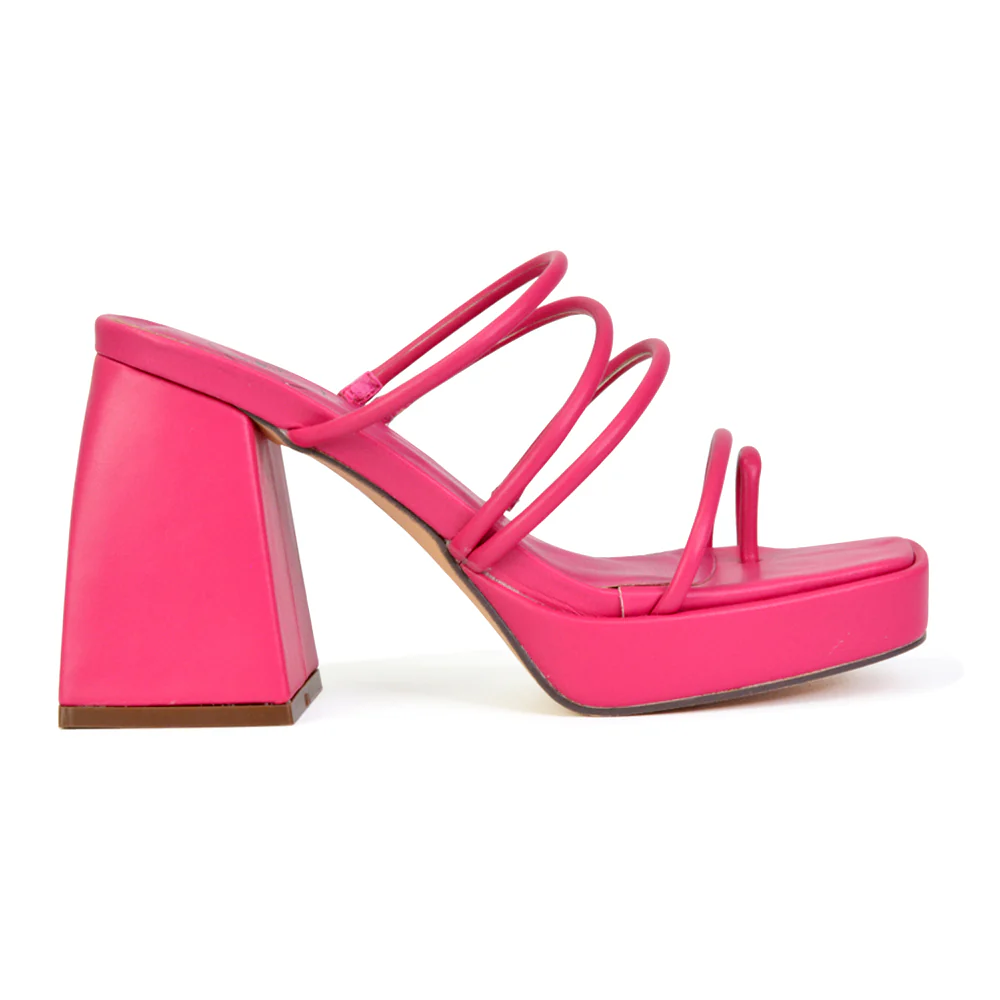 Colt Platform Strappy Square Toe Block High Heeled Mules Sandals in White - Image 125