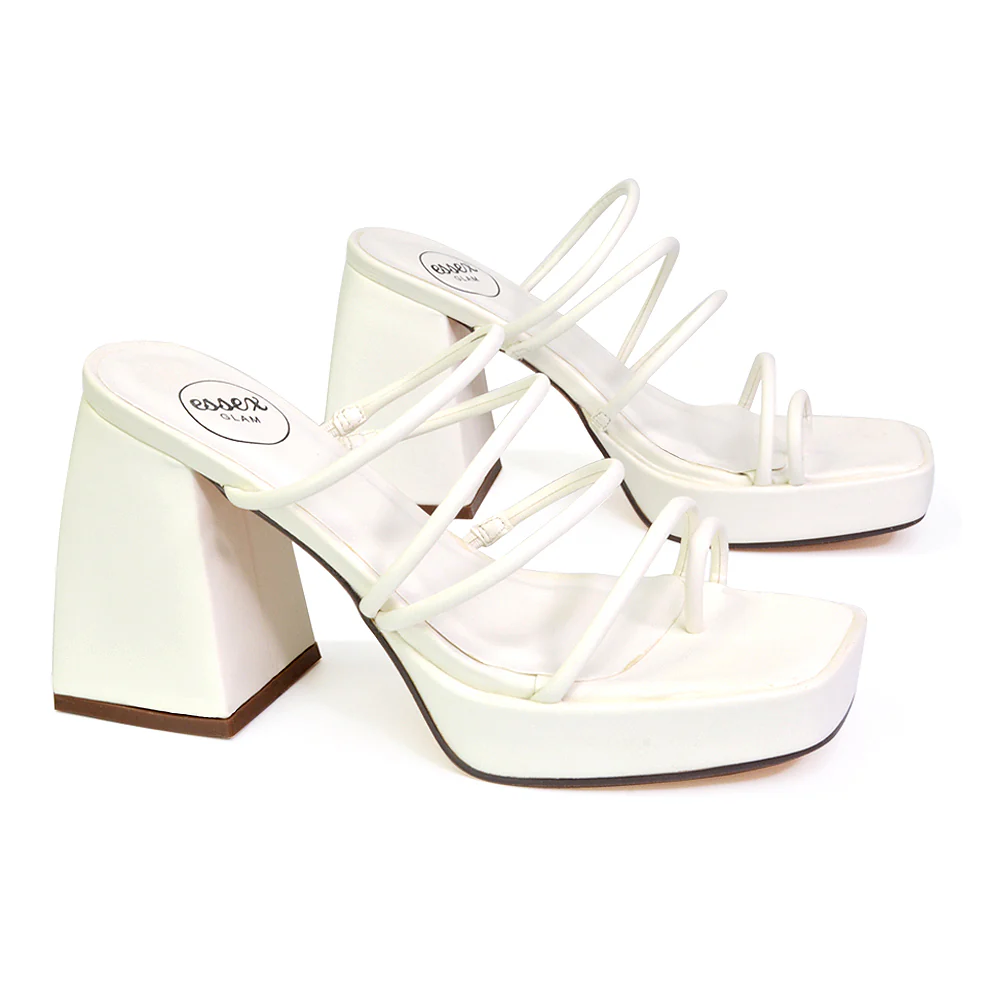 Colt Platform Strappy Square Toe Block High Heeled Mules Sandals in White - Image 66