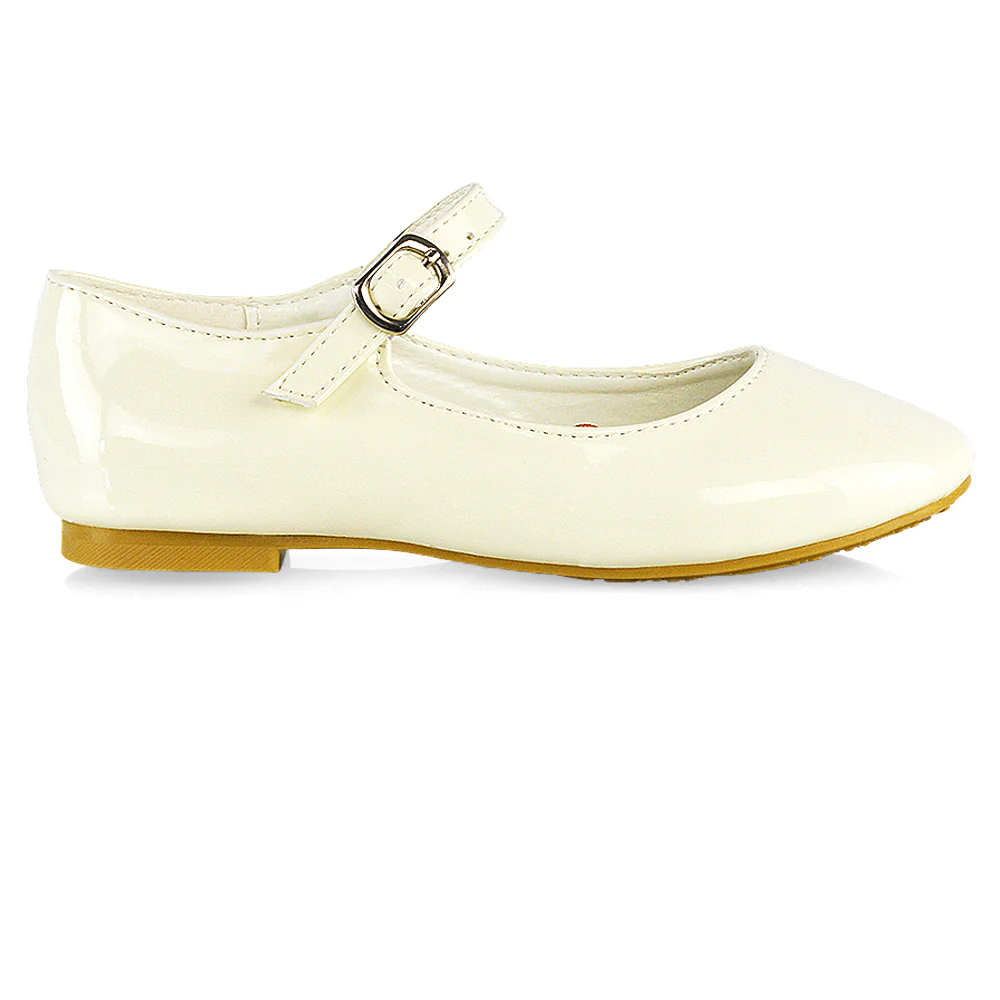 Connie Kids Strappy Buckle Detail Flat Ballerina Bridal Pump Wedding Shoes In Black - Image 13