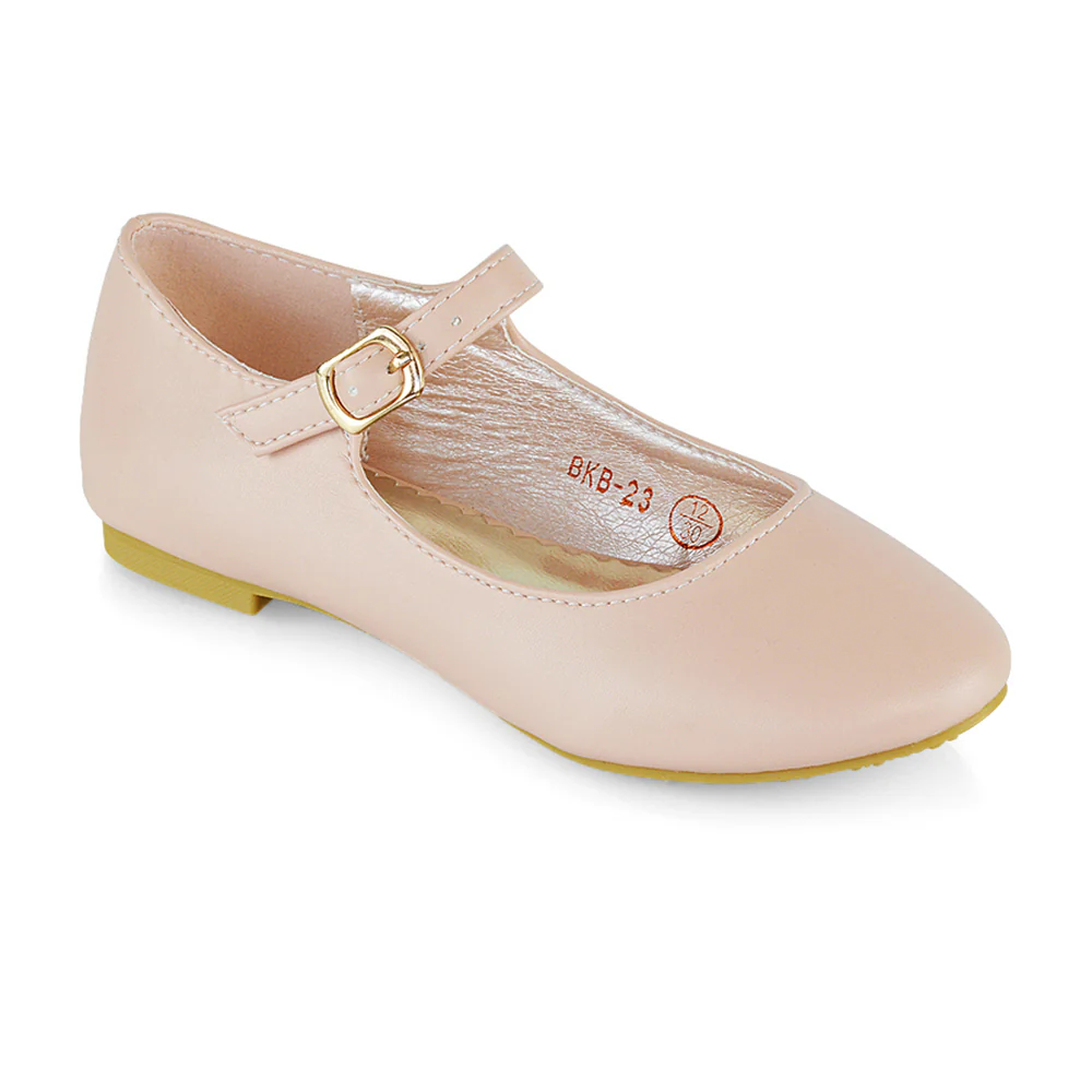 Connie Kids Strappy Buckle Detail Flat Ballerina Bridal Pump Wedding Shoes In Black - Image 22