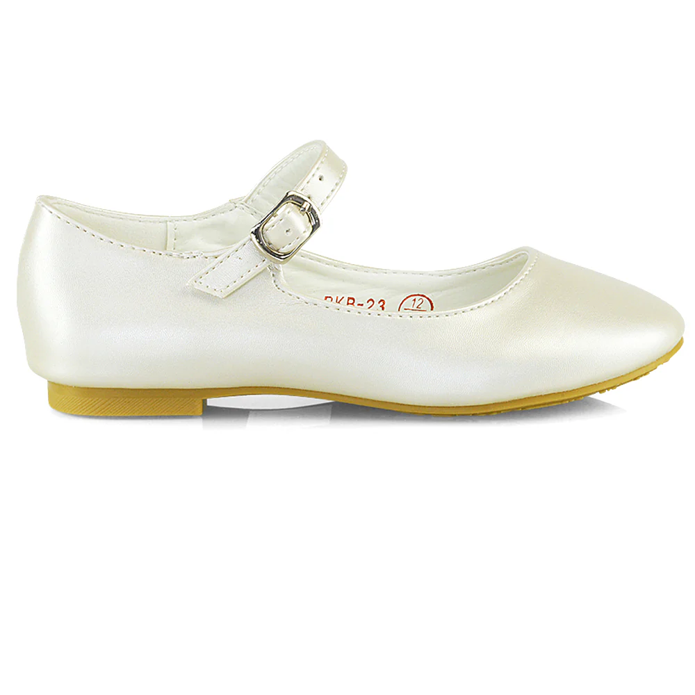 Connie Kids Strappy Buckle Detail Flat Ballerina Bridal Pump Wedding Shoes In Black - Image 29