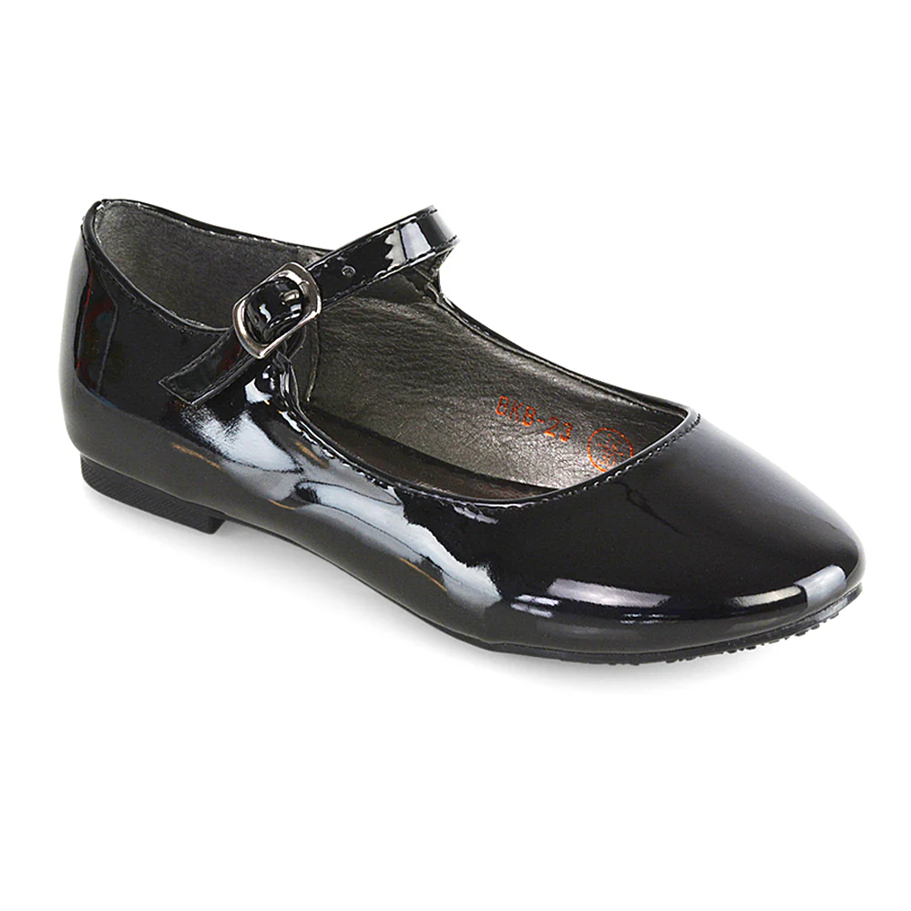 Connie Kids Strappy Buckle Detail Flat Ballerina Bridal Pump Wedding Shoes In Black - Image 42