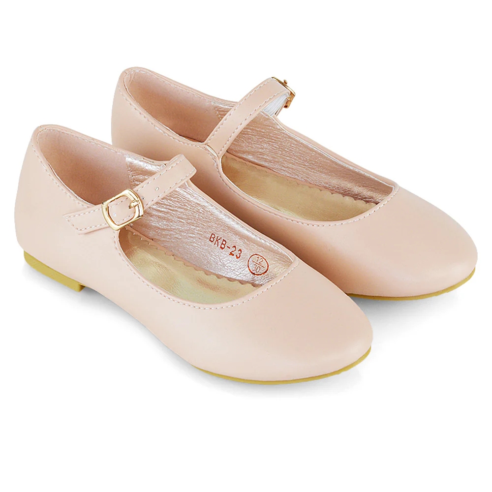 Connie Kids Strappy Buckle Detail Flat Ballerina Bridal Pump Wedding Shoes In Pink - Image 3