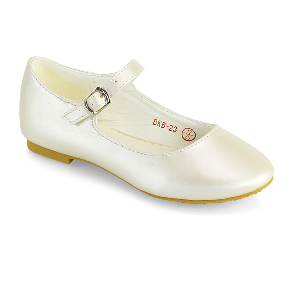 Connie Kids Strappy Buckle Detail Flat Ballerina Bridal Pump Wedding Shoes In Pink - Image 38