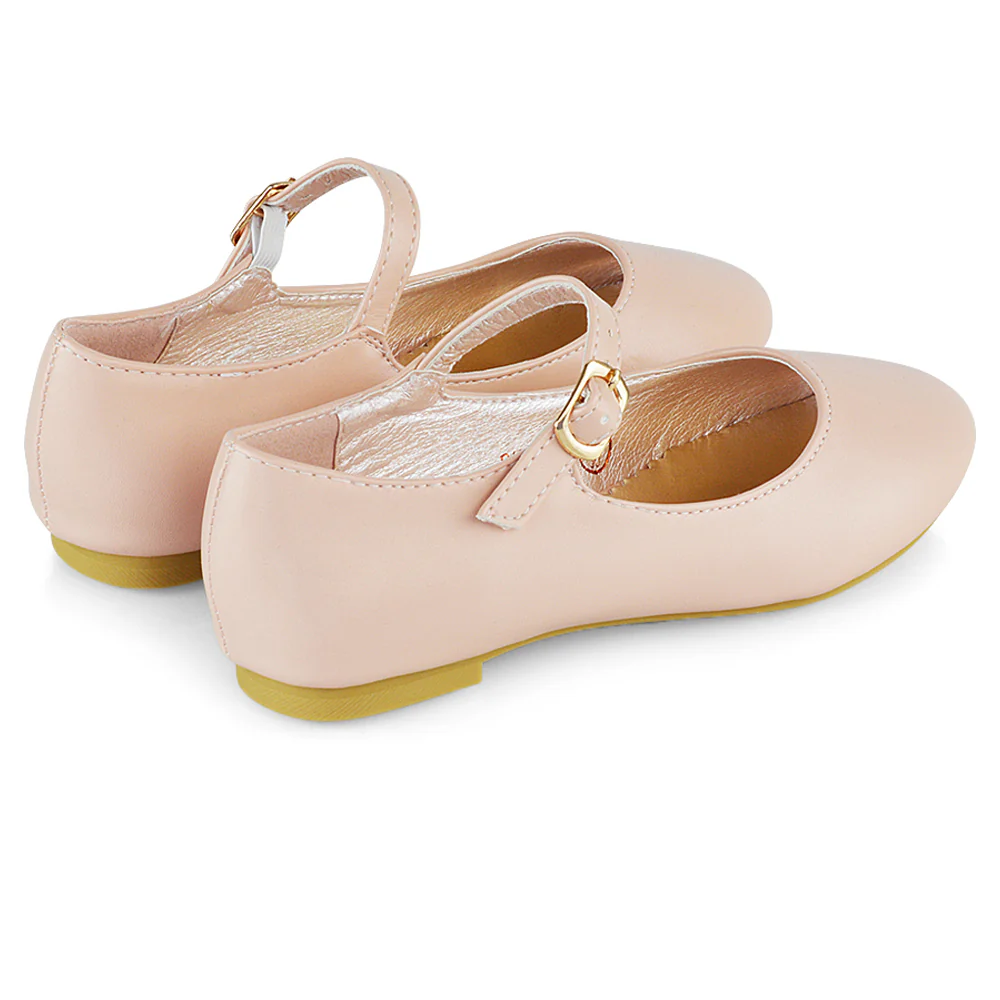 Connie Kids Strappy Buckle Detail Flat Ballerina Bridal Pump Wedding Shoes In Pink - Image 4