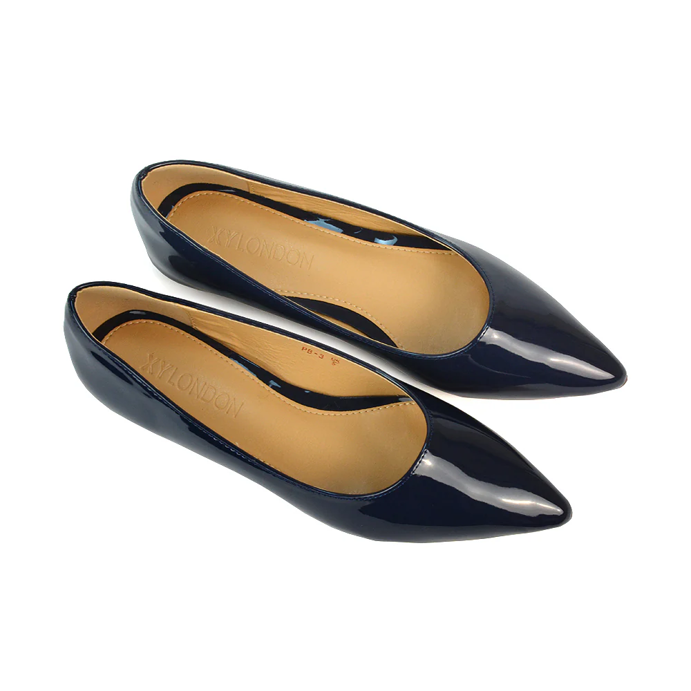 Cordelia Pointed Toe Flat Heel Ballerina Pump Shoes in Brown Patent - Image 8