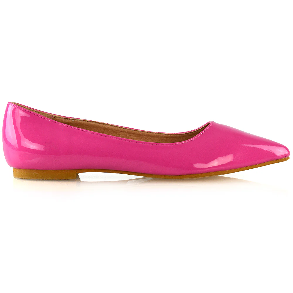 Cordelia Slip on Pointed Toe Flat Ballerina Pump Shoes In Fuchsia Patent - Image 13
