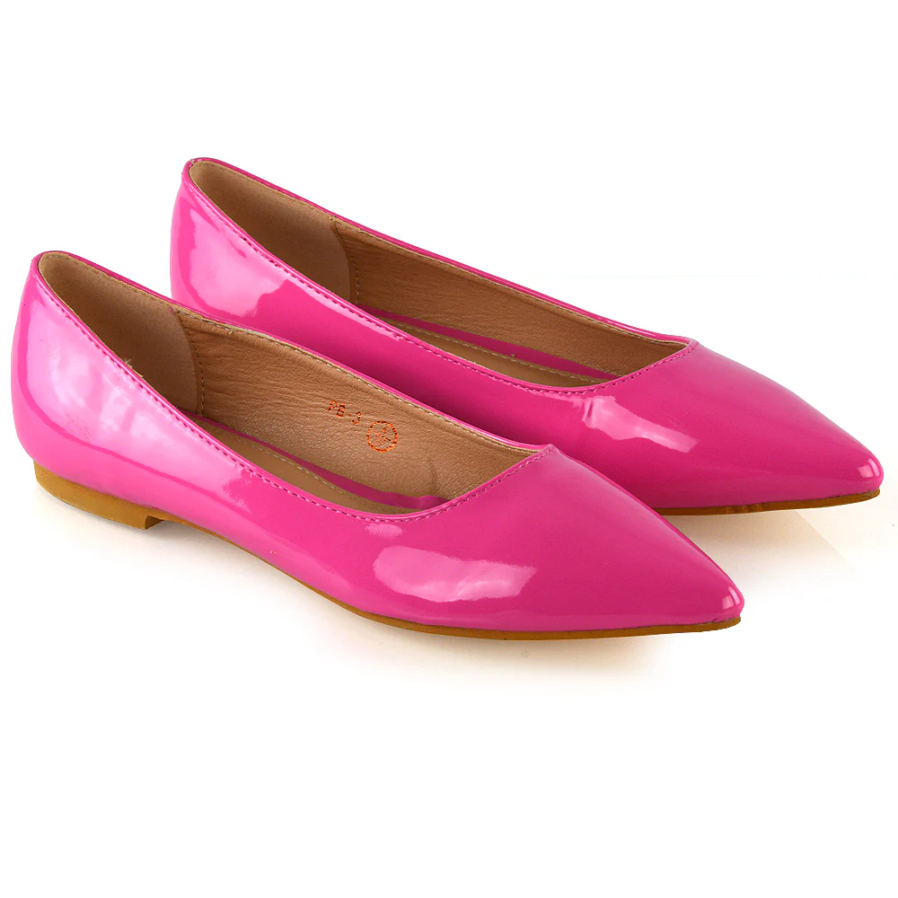 Cordelia Slip on Pointed Toe Flat Ballerina Pump Shoes In Fuchsia Patent - Image 20