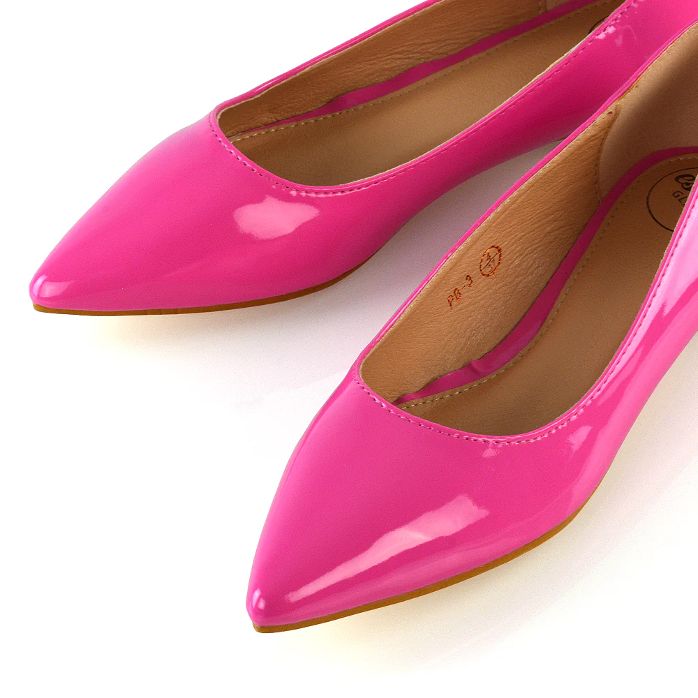 Cordelia Slip on Pointed Toe Flat Ballerina Pump Shoes In Fuchsia Patent - Image 4