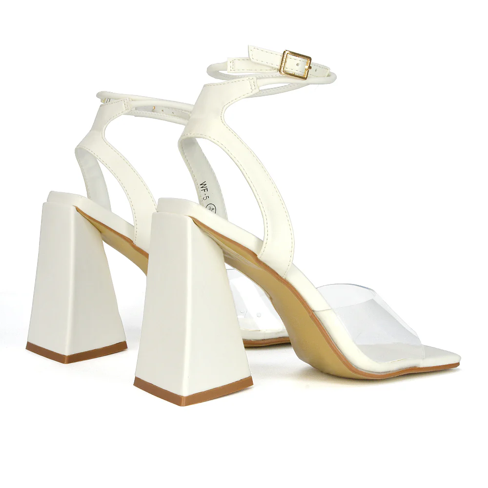 Dahlia Womens Lace Up Ankle Strappy Perspex Square Toe Block Heels in White - Image 4
