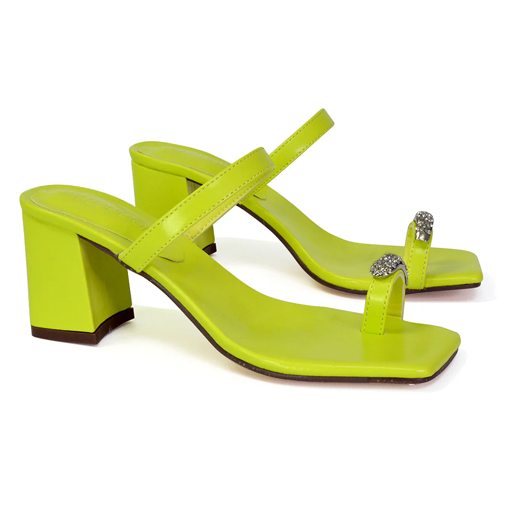Daiquiri Double Strap Square Toe Ring Block Heel Sandals in Fuchsia - Image 11