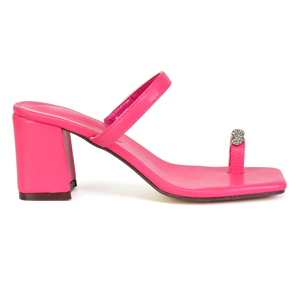 Daiquiri Double Strap Square Toe Ring Block Heel Sandals in Fuchsia - Image 38
