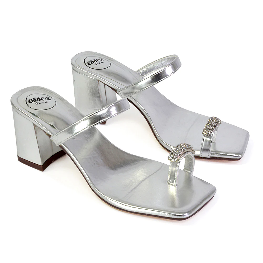 Daiquiri Double Strap Square Toe Ring Block Heel Sandals in Fuchsia - Image 76
