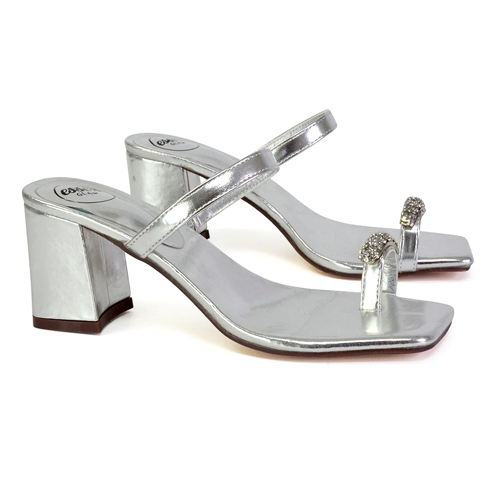 Daiquiri Double Strap Square Toe Ring Block Heel Sandals in Fuchsia - Image 89