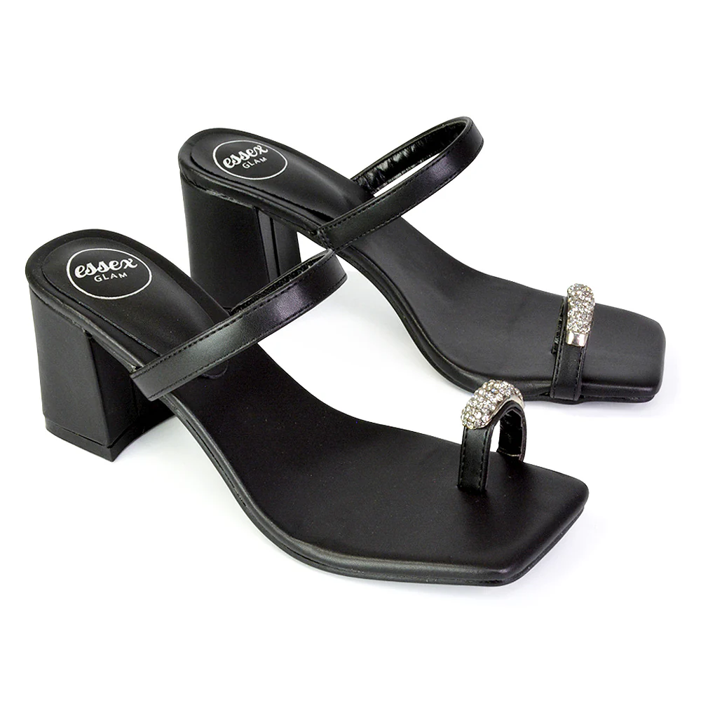 Daiquiri Double Strap Square Toe Ring Block Heel Sandals in Gold - Image 126