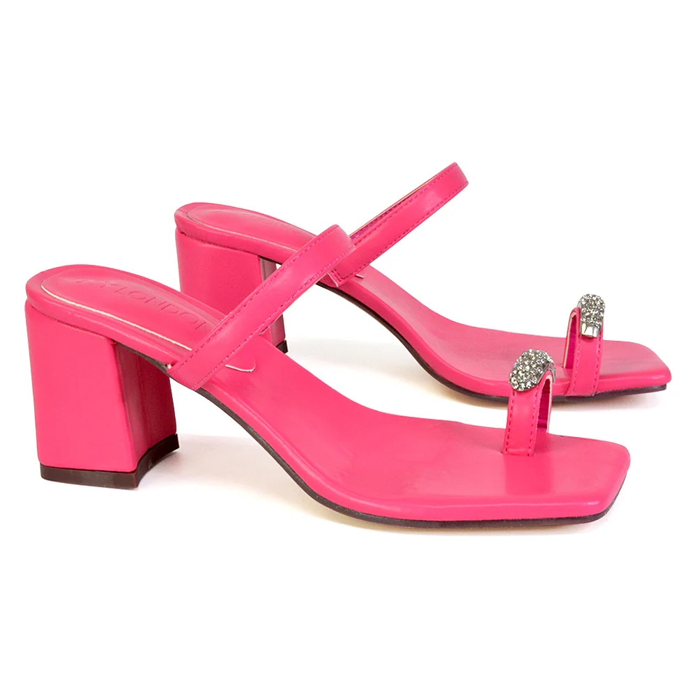 Daiquiri Double Strap Square Toe Ring Block Heel Sandals in Silver - Image 44