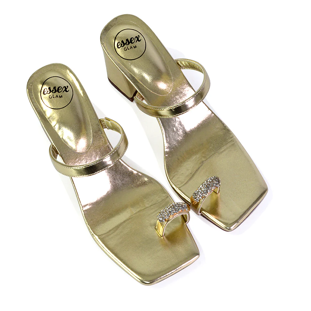 Daiquiri Double Strap Square Toe Ring Block Heel Sandals in Silver - Image 97
