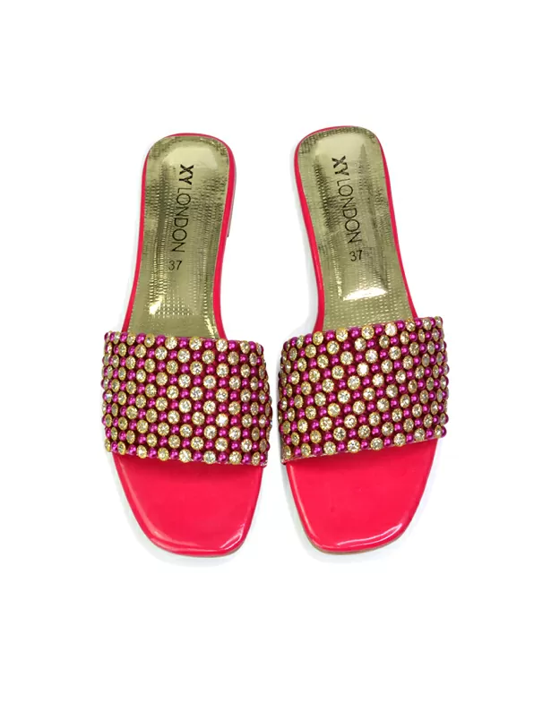 Daisy-Jones Slip On Slider Diamante Flat Sandals With Square Toe in Black - Image 5