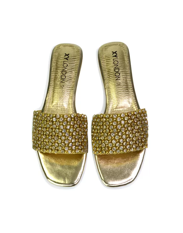 Daisy-Jones Slip On Slider Diamante Flat Sandals With Square Toe in Black - Image 7