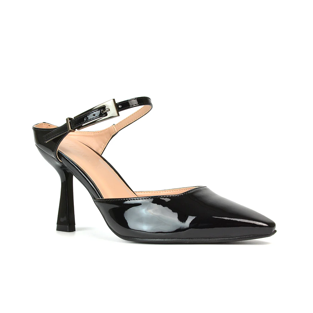 Daisy Stiletto High Heel Strappy Pointed Toe Slip On Shoes in Gold Metallic - Image 9