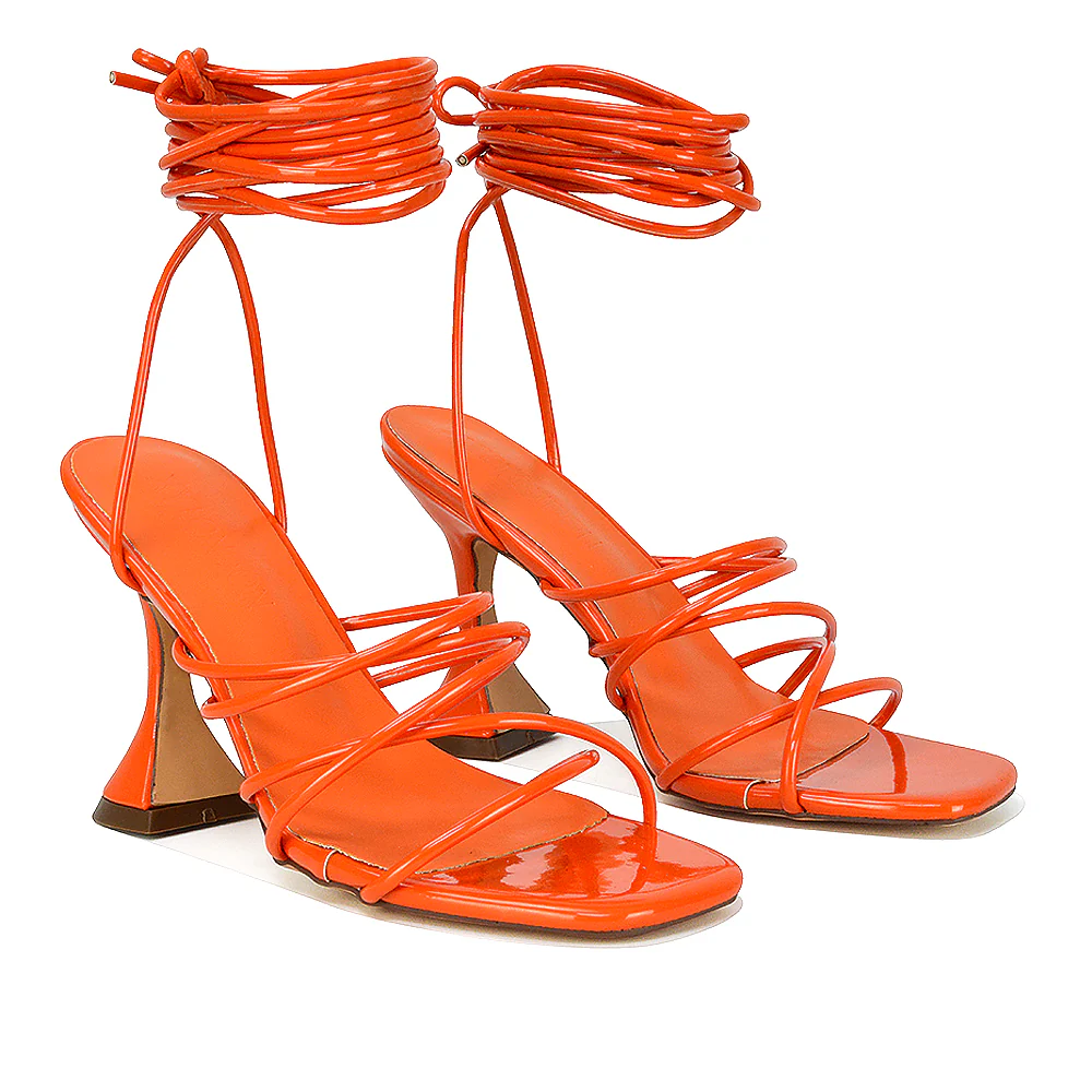 Dakota Lace Up Sculptured Strappy Square Toe Party High Heel Sandals in Black Patent - Image 168