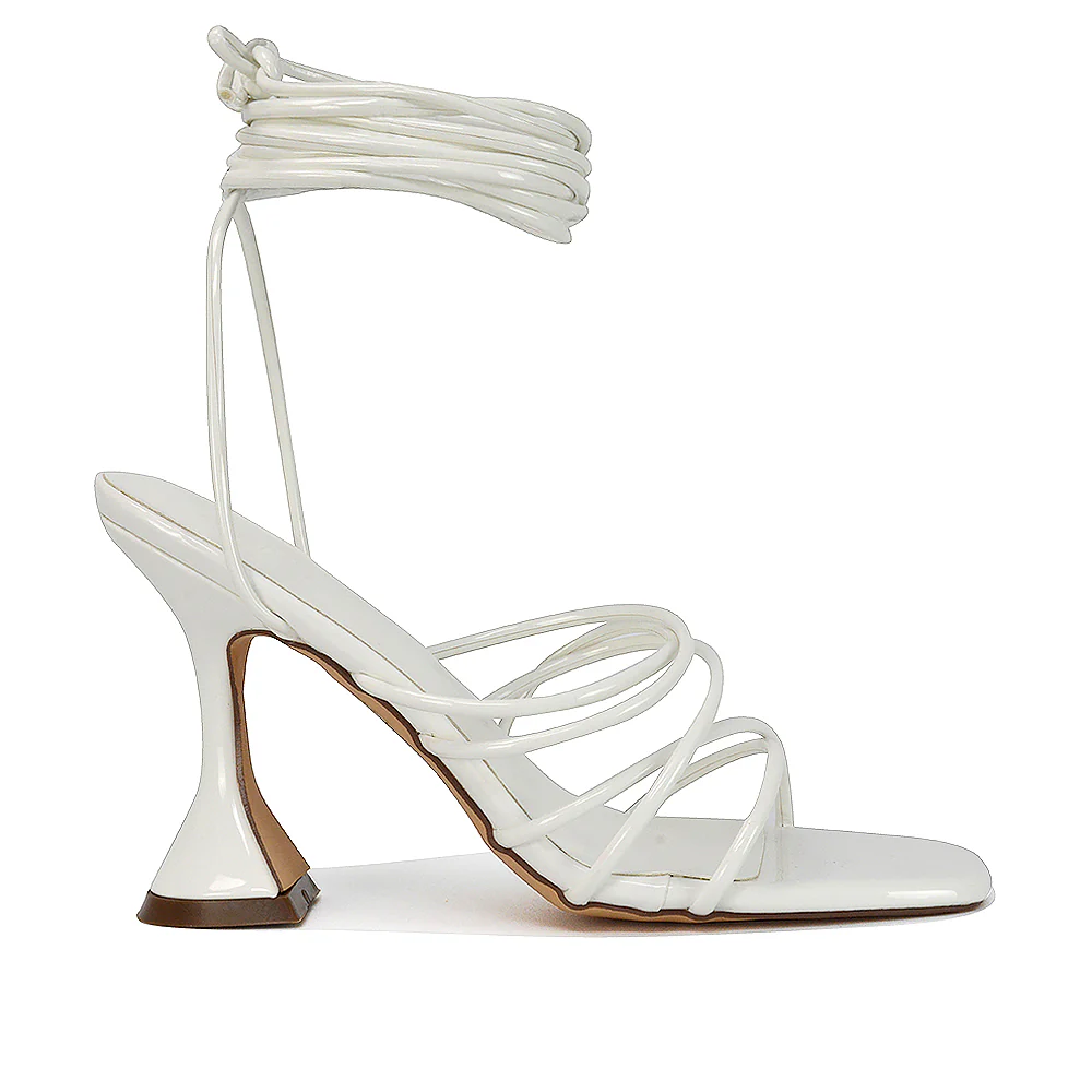 Dakota Lace Up Sculptured Strappy Square Toe Party High Heel Sandals in Black Patent - Image 75