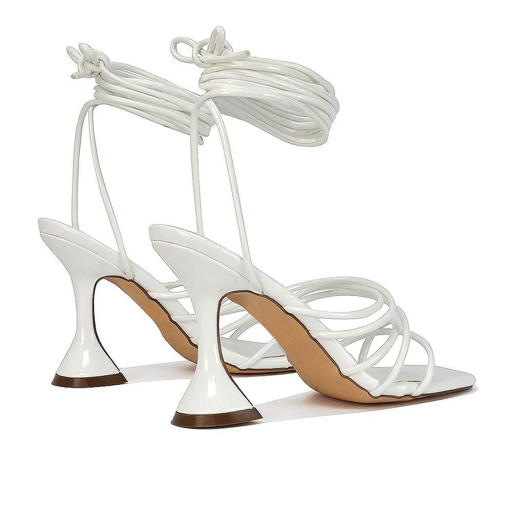 Dakota Lace Up Sculptured Strappy Square Toe Party High Heel Sandals in Orange Patent - Image 84