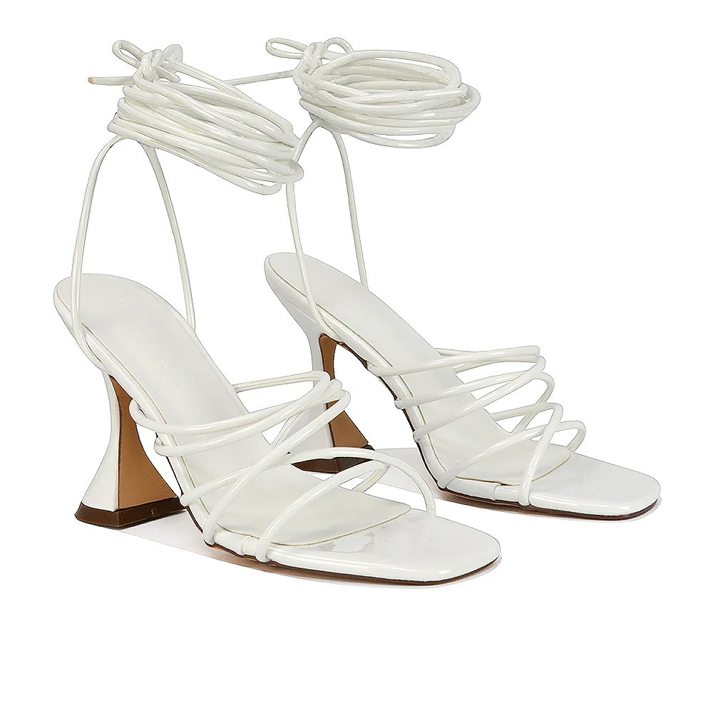Dakota Lace Up Sculptured Strappy Square Toe Party High Heel Sandals in Red Patent - Image 84