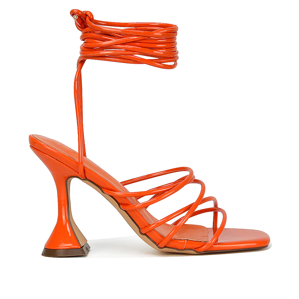 Dakota Lace Up Sculptured Strappy Square Toe Party High Heel Sandals in White Patent - Image 164