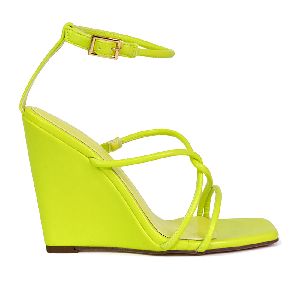 Danica Strappy Cross Over Square Toe Wedge High Heel Summer Sandals in Fuchsia - Image 33
