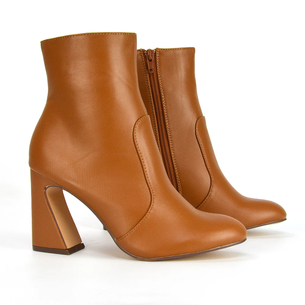 Davina Mid High Flared Sculptured Heel Zip-Up Ankle Boots in White Synthetic Leather - Image 46