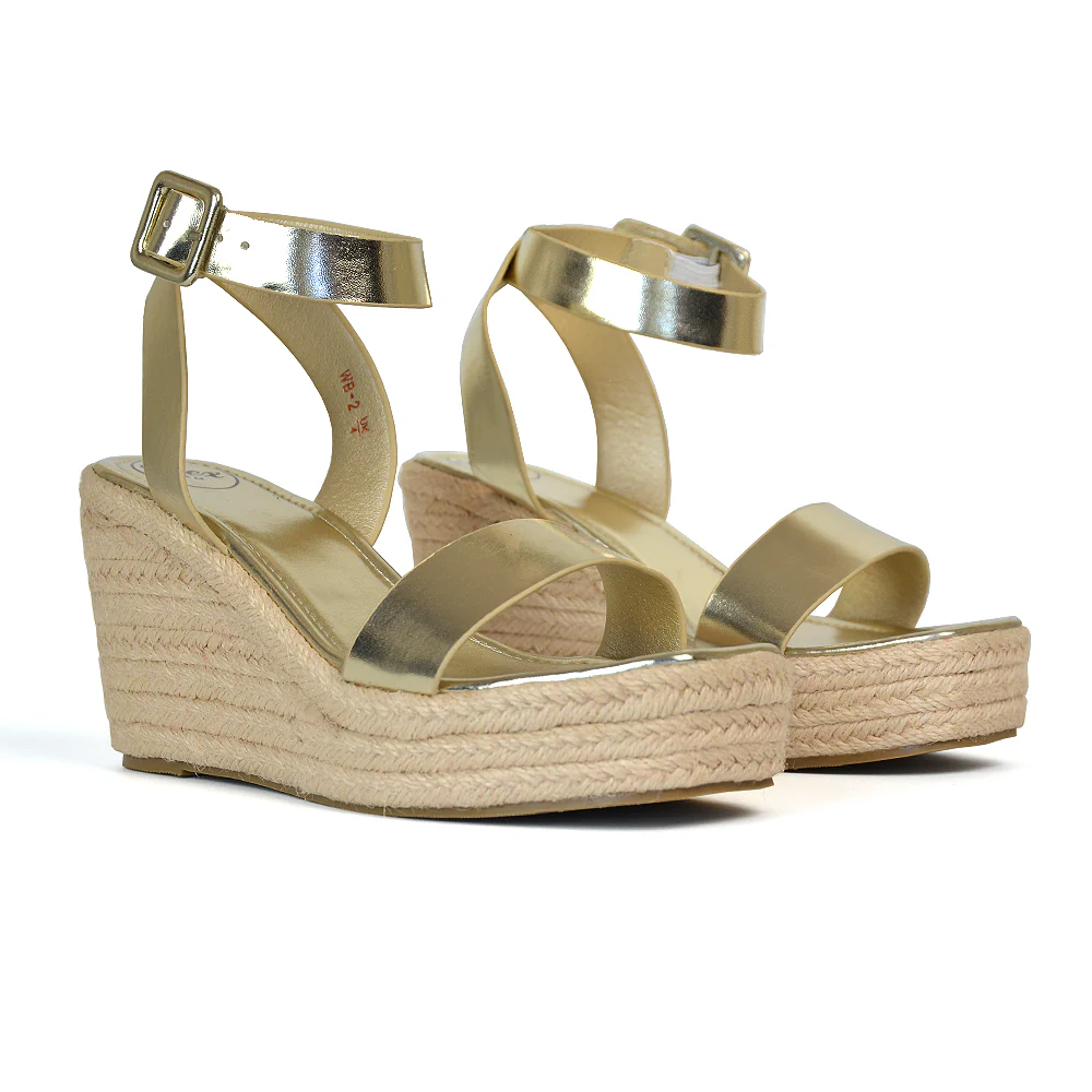 Dayla Platform Espadrille Sandal Wedge Heel With a Square Toe in Gold - Image 3