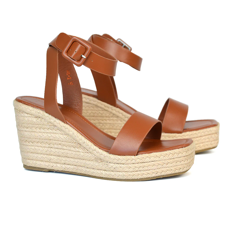 Dayla Platform Espadrille Sandal Wedge Heel With a Square Toe in Tan - Image 5
