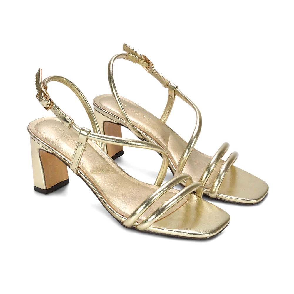 Demi Strappy Slingback Mid Block Heel Sandals With Square Toe in Black Faux Suede - Image 11