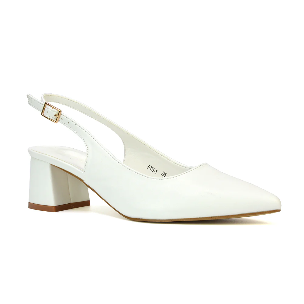 Devon Low Block Heel Slingback Pointed Toe Shoes in Red Patent - Image 7