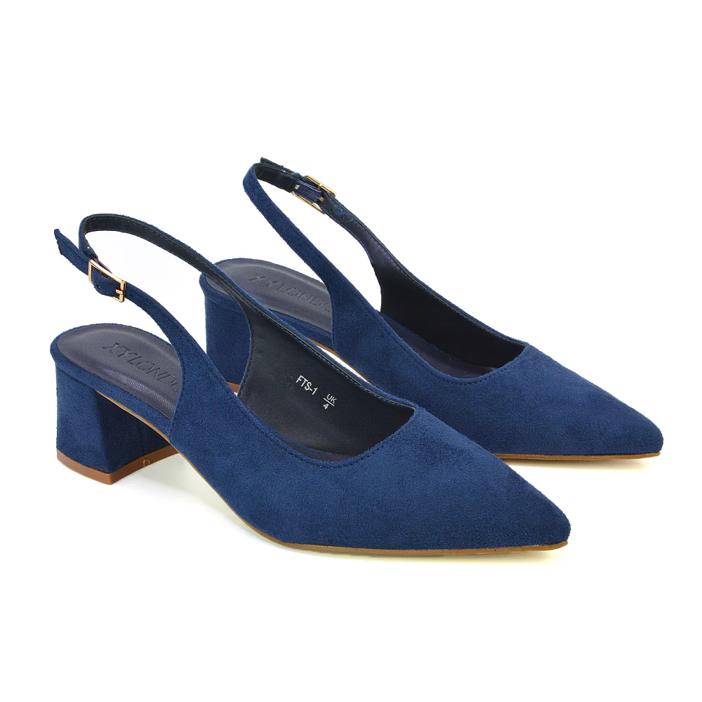 Devon Low Block Heel Slingback Pointed Toe Shoes in Red Patent - Image 23