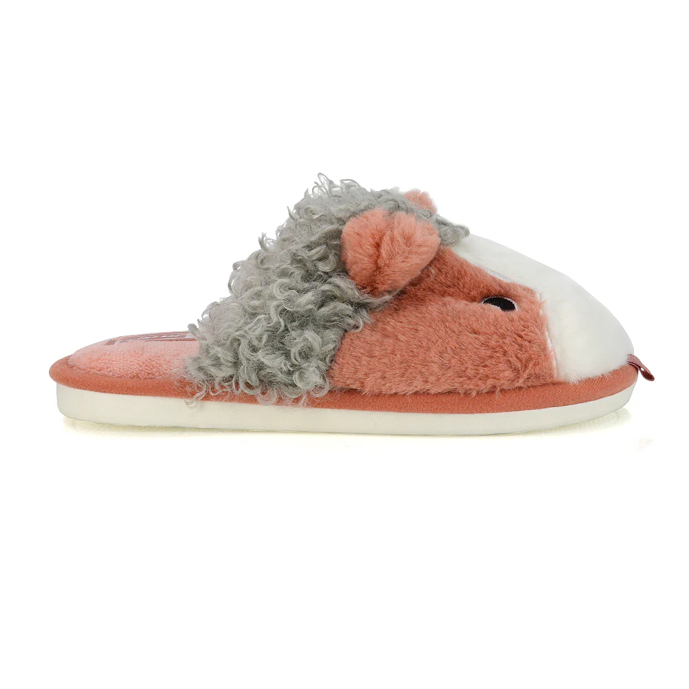 Dinah Faux Fur Fluffy Animal Design Cosy Close Toe Flat Mule Slippers in Pink - Image 37