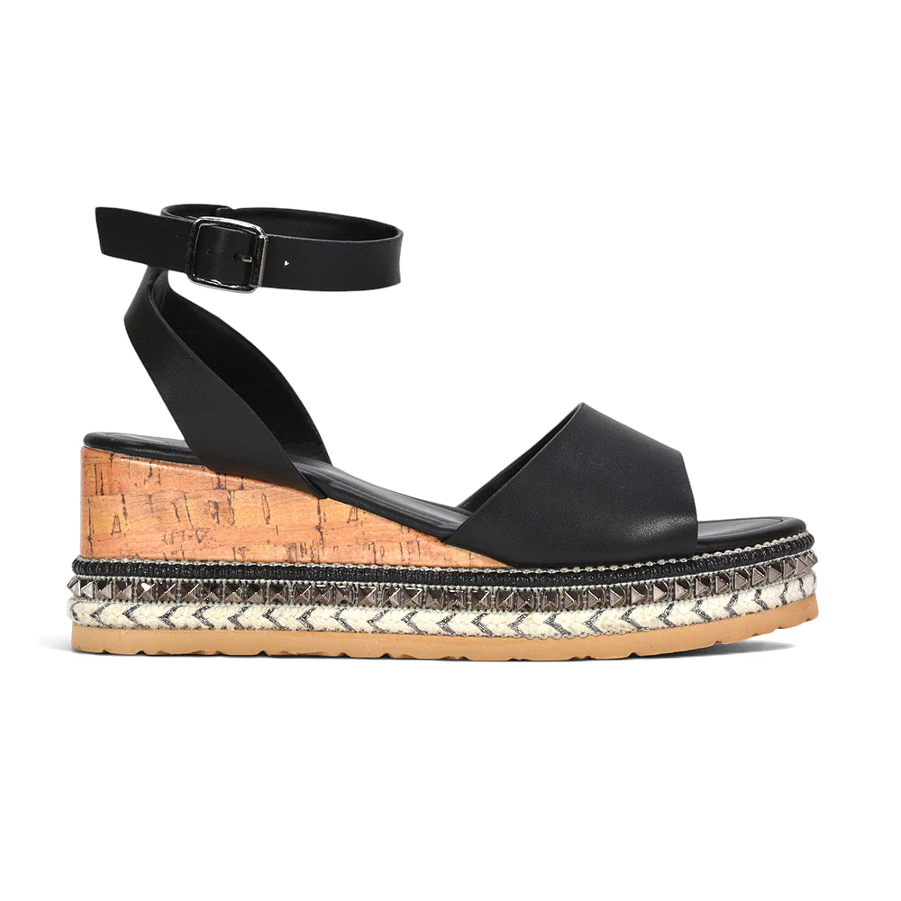 Dione Strappy Wedge Heel Espadrille Platform Sandals in Brown Synthetic Leather - Image 7