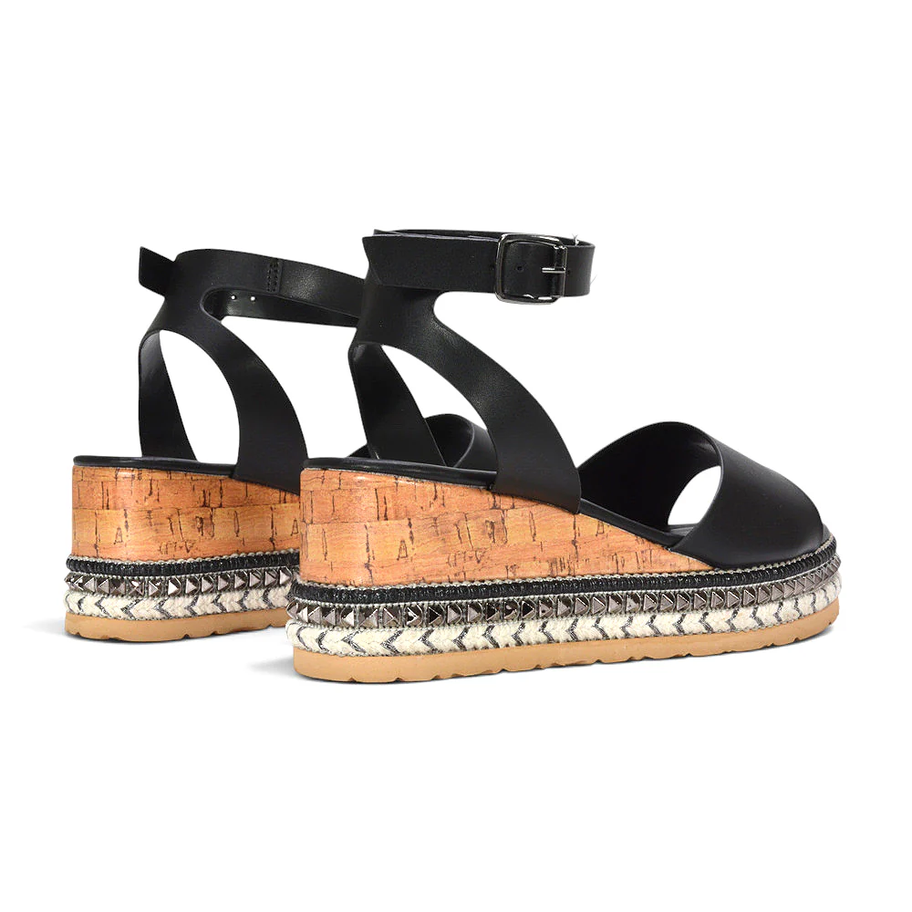 Dione Strappy Wedge Heel Espadrille Platform Sandals in Brown Synthetic Leather - Image 10