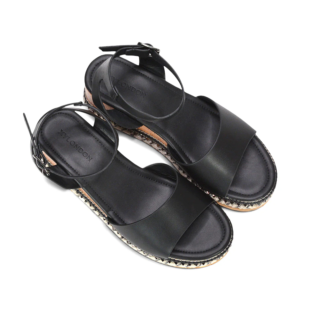Dione Strappy Wedge Heel Espadrille Platform Sandals in Brown Synthetic Leather - Image 12
