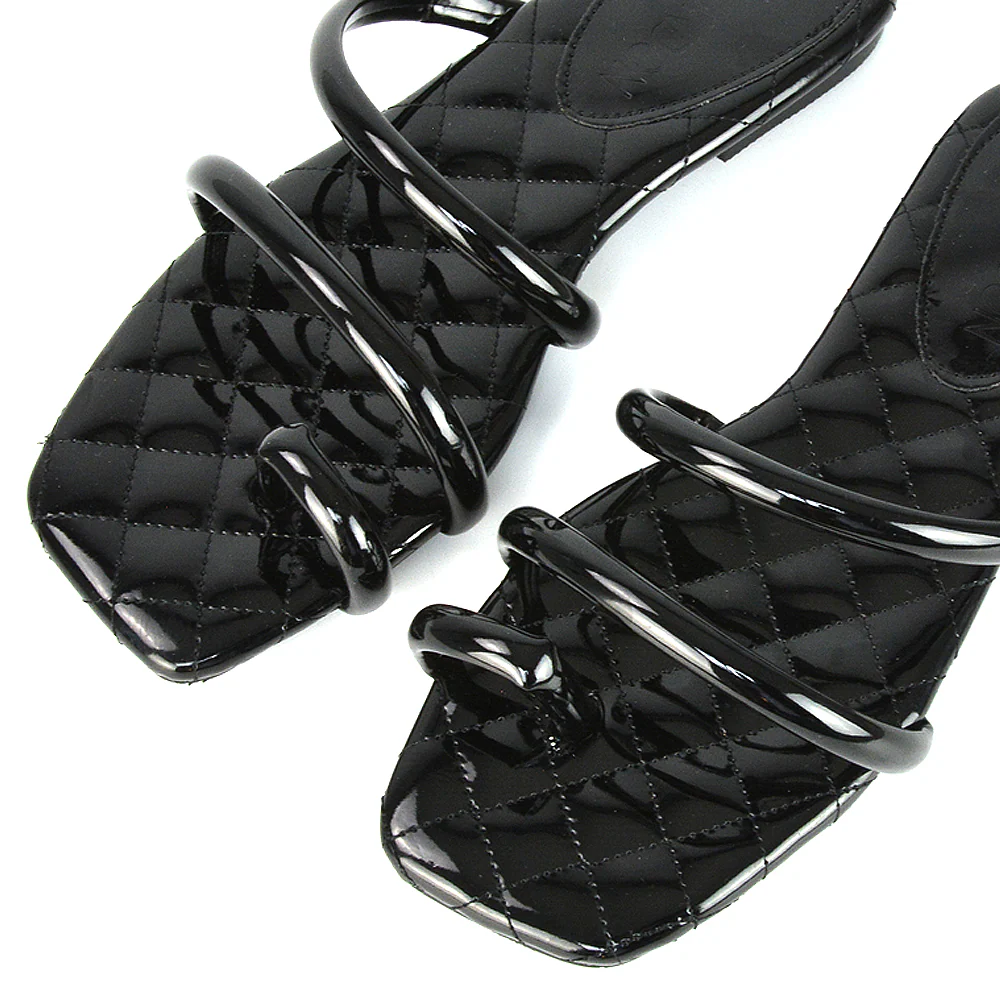Dionne Quilted Insole Flat Square Toe Slip on Toe Ring Sandal Slides in Black - Image 145