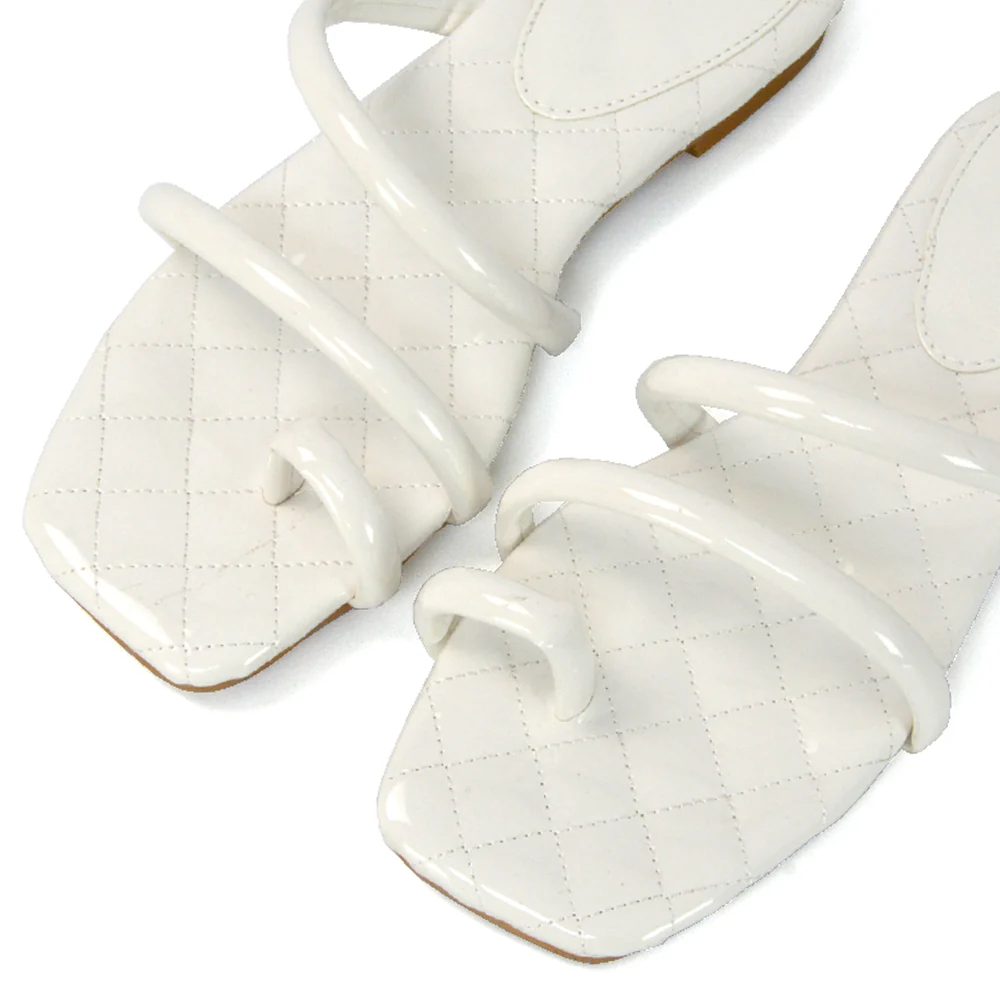 Dionne Quilted Insole Flat Square Toe Slip on Toe Ring Sandal Slides in Mint - Image 40
