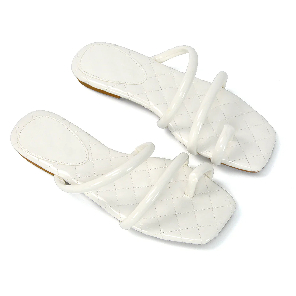 Dionne Quilted Insole Flat Square Toe Slip on Toe Ring Sandal Slides in Mint - Image 49