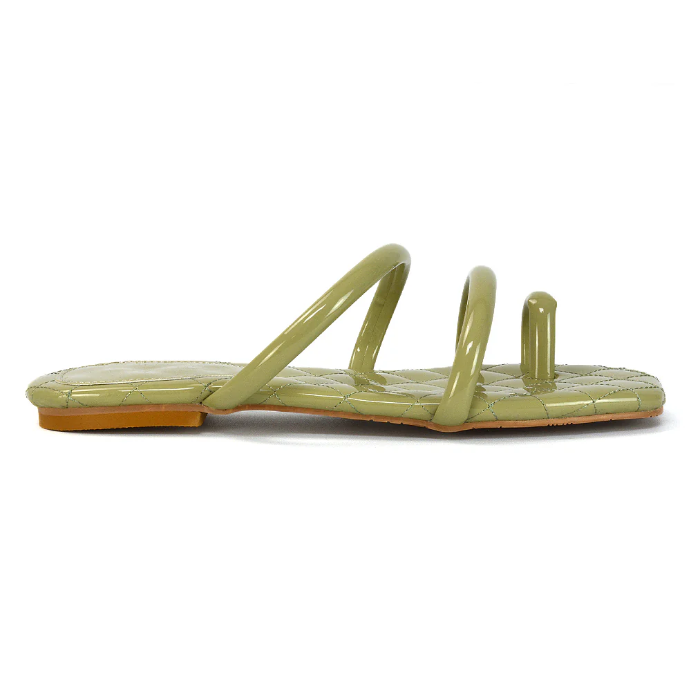 Dionne Quilted Insole Flat Square Toe Slip on Toe Ring Sandal Slides in Orange - Image 18