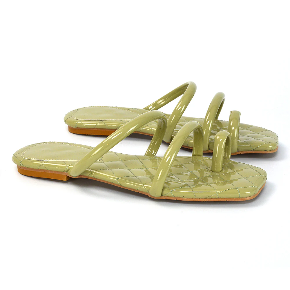 Dionne Quilted Insole Flat Square Toe Slip on Toe Ring Sandal Slides in Orange - Image 21